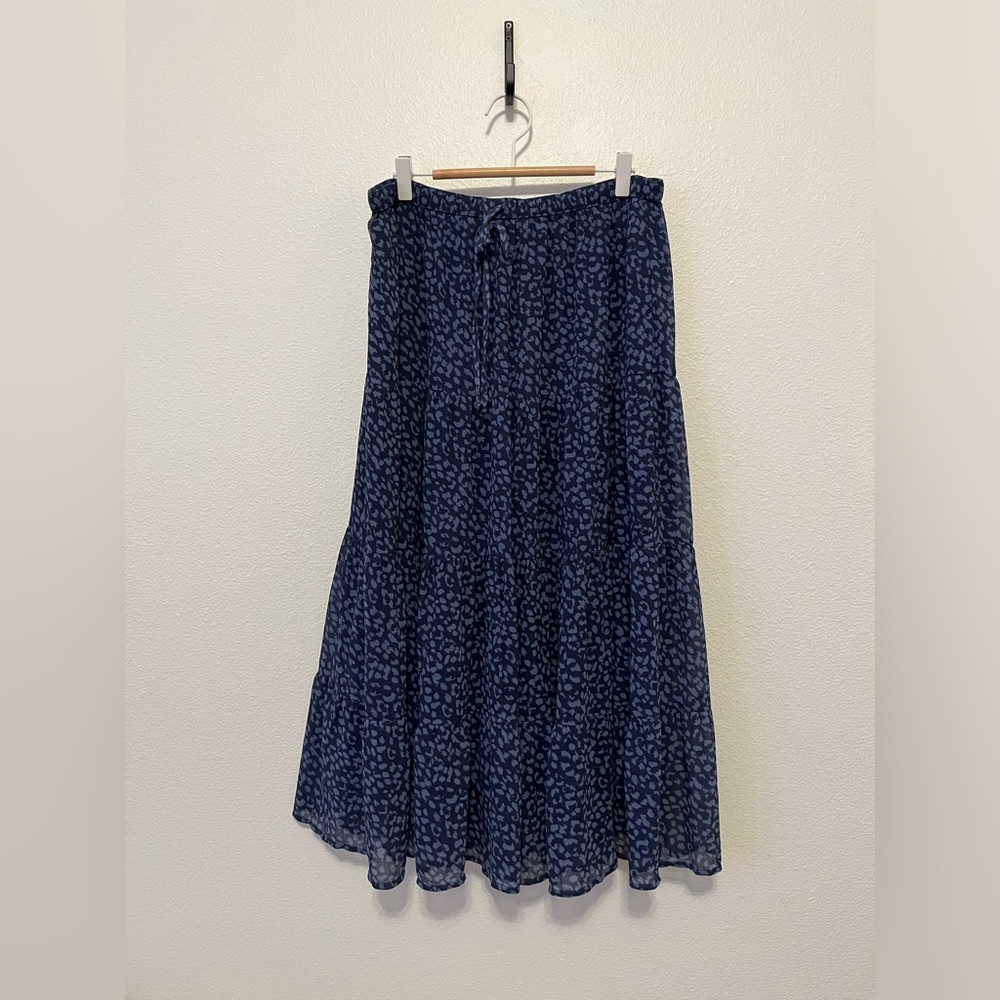 Aerie Tiered Blue Animal Print Midi Skirt XL